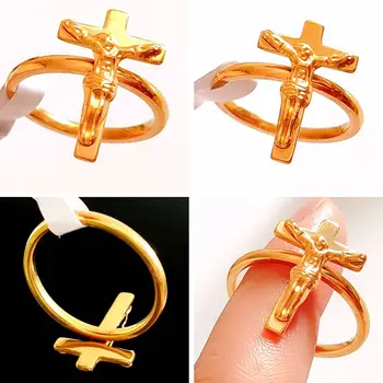 30pcs Исус кръст чар пръстен за жени мъже позлатени неръждаема стомана християнски религиозни пръстени