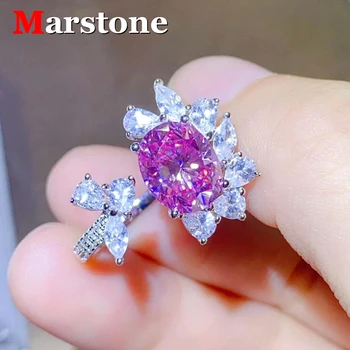 3CT Moissanite Diamond Pink Oval Cut Дамски пръстен S925 Sterling Sliver годежни сватбени пръстени за жени