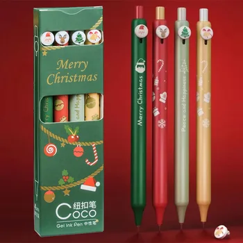 4 бр/комплект Коледна преса гел писалка Kawaii Дядо Коледа елен бутон гел писалка 0.42mm черно мастило канцеларски доставка Коледа деца подаръци