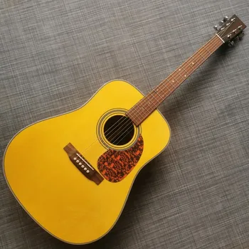 41 инча D28 мухъл с пълна повърхност от масивно дърво, жълта повърхност боя, акустична китара от дърво