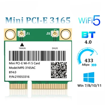 433Mbps Bluetooth 4.0 мини PCI-E Wifi карта MPE-3165AC безжична за Intel 3165 802.11ac 2.4G 5Ghz за прозорец за лаптоп 7 8 10 11