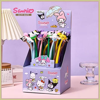 48pcs Sanrio Hello Kitty Melody Cartoon Gel Pen 0.5 Черен творчески карикатура меко лепило подпис писалка студент канцеларски подарък