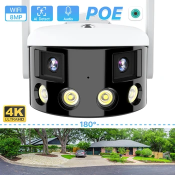 4K 8MP Dual Lens WIFI IP камера 4MP 180° Ъгъл на видимост Панорамна камера POE Камера за сигурност Наблюдение на човешкото откриване iCSee
