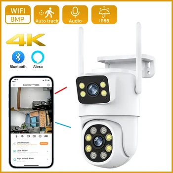 4K 8MP двоен обектив PTZ WIFI камера Двоен екран Ai Човешко автоматично проследяване Външна 4MP камера за видеонаблюдение за сигурност