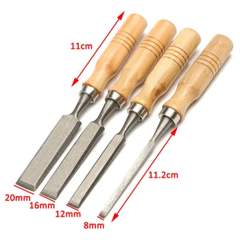 4Pcs 8/12/16/20mm дървообработваща резба ръчни длета комплект инструменти длета DIY инструмент с дървена дръжка