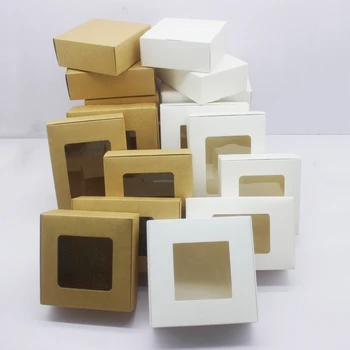 5 бр. DIY кутия за крафт хартия, бяла подаръчна кутия с голям размер с хартия за прозорци, кутия за опаковане на торти, коледна кутия за подаръци