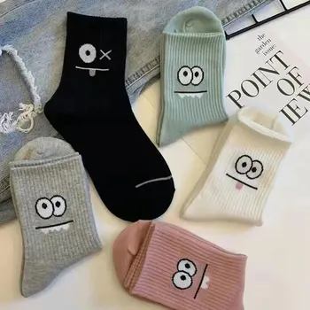 5 чифта Дамски сладък израз отпечатани глезена чорапи комфорт интересен пролет есен средна тръба чорап Kawaii момичета къси чорапи