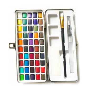 50 цвята плътен акварел боя пигмент комплект преносима метална кутия за начинаещи рисуване художествени пособия училищни пособия