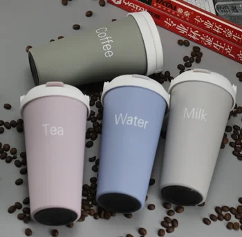 500ml неръждаема стомана вакуум термос чаша двуслойни флип-топ слама чаша преносими мода кафе чаша