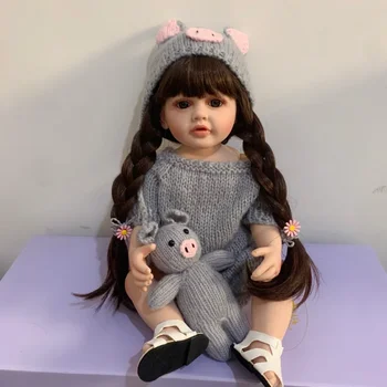 55 CM мек силиконов винил прероден бебе дълга коса момиче 22 инчов кукла играчка кукли реалистичен принцеса малко дете Bebe