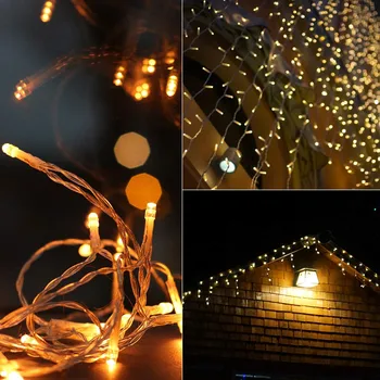5M 96LEDs завеса низ гирлянд фея светлина извън стрехи гирлянд светлини европейски щепсел празнична украса Коледна градина
