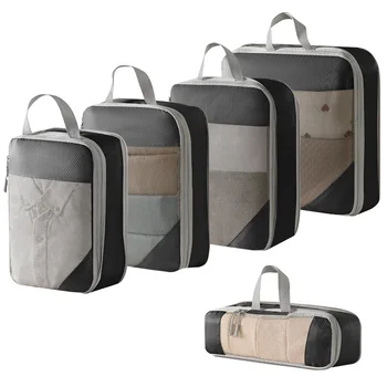 5PCS компресирани кубчета за опаковане Организатор за съхранение на пътувания Mesh визуален багаж преносим лек куфар чанта