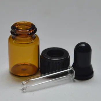  5Pcs / партида 2ml кехлибарени малки стъклени капкомер бутилки / флакони за етерично масло, парфюм малки преносими бутилки