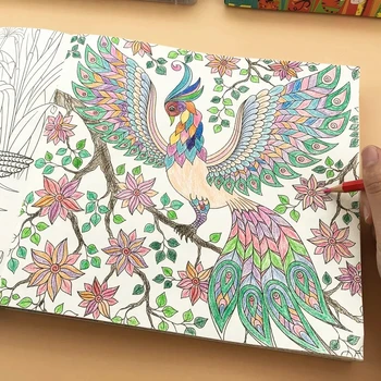 6 Книги Книжка за оцветяване за деца Възрастен Книга за рисуване за облекчаване на стреса Тайна градина Фентъзи приказка Животинско царство