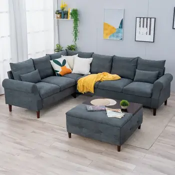 6 Седалка L образен секционен диван с универсален ъгъл