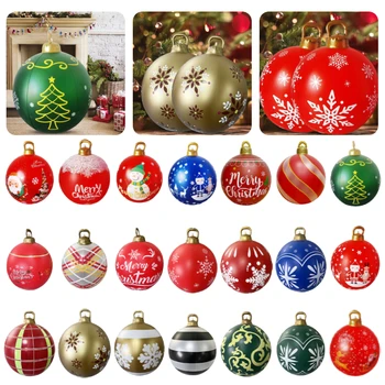 60cm Открит Коледа надуваеми украсени топка PVC гигантски големи големи топки Коледа дърво декорации играчка топка без светлина