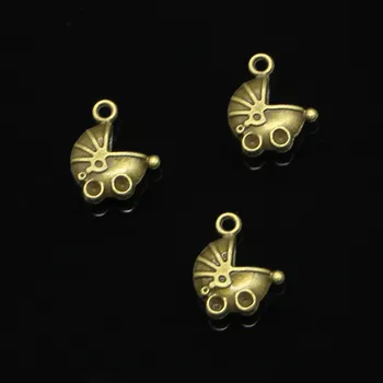67pcs Антични бронзови покритие 3D бебешка количка количка Талисмани за изработка на бижута DIY ръчно изработени висулки 16 * 13mm