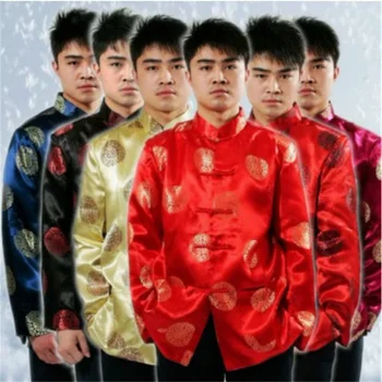 6Color мъже Нова година върхове китайски традиционен Tang костюм дълъг ръкав кунг-фу облекло Mans яке Cheongsam ретро дрехи S-3XL