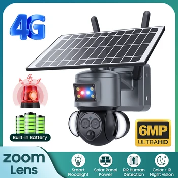 6MP 12X Zoom PTZ камера Външна двупосочна аудио 4G SIM камера камера за сигурност Начало с разширен кабел Слънчева захранвана камера за ферма