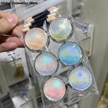 6pcs/Set Jelly Neon Rainbow Holographic Chameleon Powder Aurora Effect Iridescent Pigment Glitter Fine Nail Art Glitter Dust