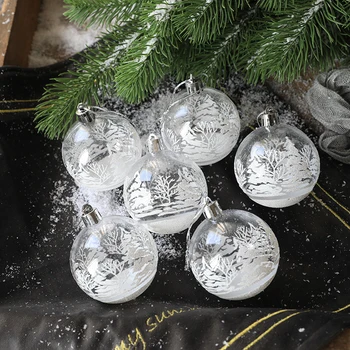 6Pcs/SET Прозрачни снежни коледни топки Висулки за декорация на коледно дърво Ясни дрънкулки Висящи орнаменти Коледна украса