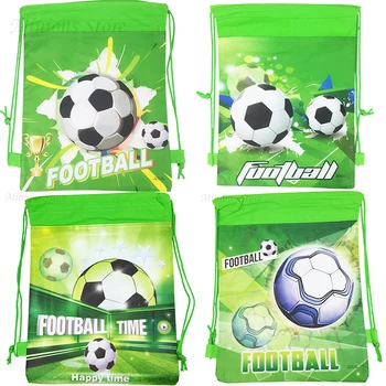  6pcs / партида Fabric нетъкан футбол раница дете пътуване училище чанта подарък чанта карикатура шнур чанта футбол парти доставки