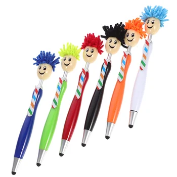 6pcs плюшена коса моп главата писалка карикатура студенти писане писалка пластмасова химикалка (асорти цвят)