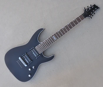 7 струни матово черна електрическа китара с Humbuckers, Rosewood Fretboard, струни през тялото