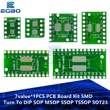 7PCS=7value*1PCS PCB Board Kit SMD Turn To DIP SOP MSOP SSOP TSSOP SOT23 8 10 14 16 20 24 28 SMT To DIP