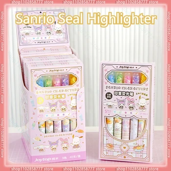 8 кутии от флуоресцентни писалки Sanrio Leisurely Tea Break Kawaii Seal флуоресцентни писалки 5-цветни карикатура студент ключови маркери
