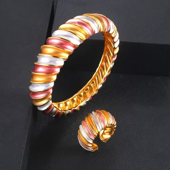 Accking лукс Уникален Дубай Bangle пръстен комплект бижута комплекти за жени сватба кубичен циркон кристал CZ Дубай булчински бижута комплект