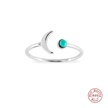 Aide 925 стерлинги сребро кръг зелен тюркоаз Луната регулируеми пръстени за жени 18K позлатени Boho отваряне пръстени фини бижута