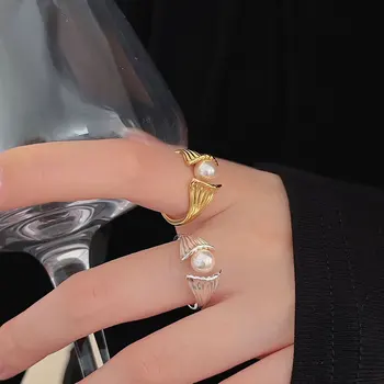 Amaiyllis 925 стерлинги сребро мода изкуствена перла отворен пръстен персонализирана ниша жените перла показалеца пръстен бижута