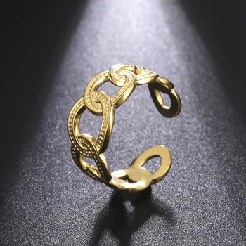Amaxer кухи геометрични пръстени от неръждаема стомана естетика отворен пръстен за пръсти за жени мъже Коледа Нова година бижута подарък
