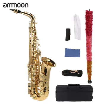 ammoon Eb Alto саксофон месинг лакиран злато E плосък саксофон 802 ключ тип духов инструмент с четка кърпа ръкавици каишка случай
