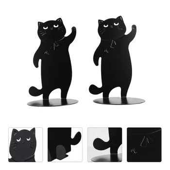 Animal Bookends за рафтове котка форма черно и бяло офис декор съхранение багажник