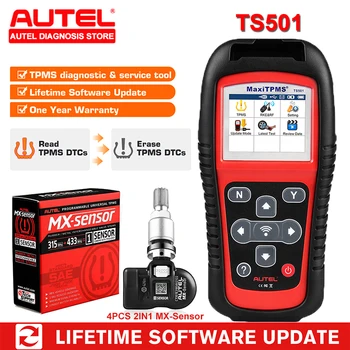 Autel MaxiTPMS TS501 TPMS Relearn Tool 433 / 315MHz MX-сензор инструмент за програмиране Диагностика на системата за гуми OBDII Code Reader PK TS401