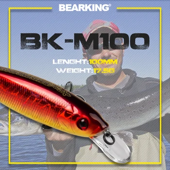 Bearking-Top Модел Риболовни примамки, Твърда стръв, Гмуркане, 1.8m Minnow, Професионална кука за риболов, 10см, 17.5g