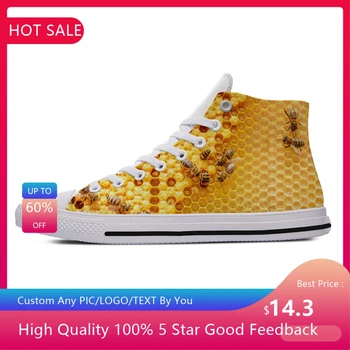 Bee Pattern High Top Sneakers Mens Womens Teenager Hot Fashion Funny Casual Shoes Canvas Running Shoes 3D Print Лека обувка