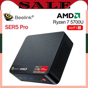 Beelink Мини компютър AMD Ryzen 5 5560U 7 5700U 5800H SER5 Pro Max Настолен геймърски компютър WiFi6 BT5.2 DDR4 16GB 500GB SSD 32GB 1T
