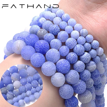 Blue Matte Fire Dragon Vein Cracked Agates Natural Stone Bead Round Bulk Spacer Jewelry Bead For DIY Bracelets 4-12mm 15In