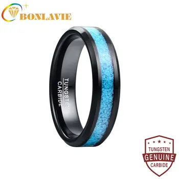 BONLAVIE 6mm волфрамов пръстен стомана цвят инкрустация тюркоаз мъжки пръстен сватба подарък на едро размер 7-12 волфрамов карбид пръстен