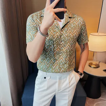 Camisas De Hombre Summer Turn Down Collar Флорални ризи с къс ръкав за мъжко облекло 2023 Обикновена тънка блуза Homme