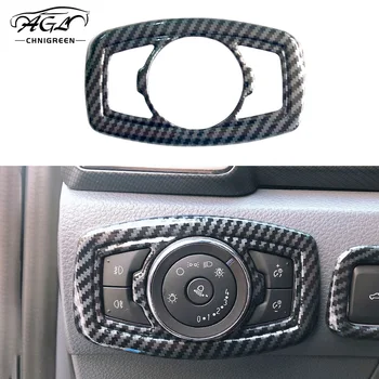 Carbon Fiber Color Car Interior Headlight Switch Button Frame Cover Trim For Ford RANGER T6 T7 T8 EVEREST 2015-2020
