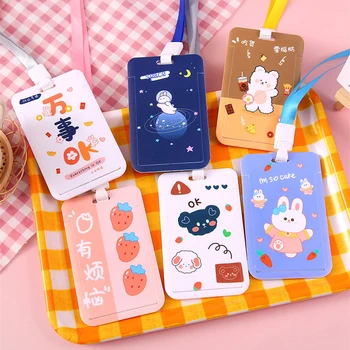 Cartoon Bear Rabbit Bus ID Holders Pass Case Cover Student Identification Badge Card Access Exhibition Card Case with Lanyards