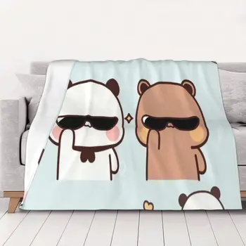 Cartoon Bubu&Dudu Love Panda, фланелено одеяло, преносимо домашно пътуване, меко и удобно одеяло, одеяло за пикник за деца