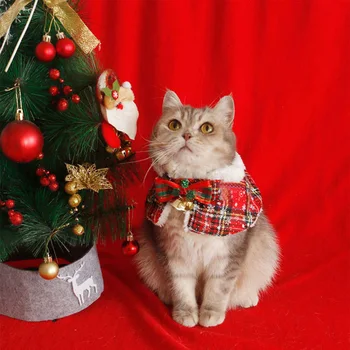 Cat Коледа Кейп Дог Нова година шал домашен любимец лигавник шал английски кратко котка есен зима дрехи топло плюшено яка куче Коледа деко
