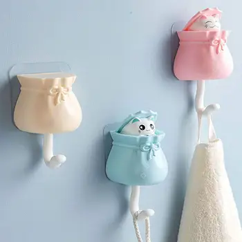 Coat Hooks Cute Cat Shape Punch Free Adhesive Hooks Wall Hooks Home Storage Utility Wall Decorations Hanger Holder for Hat Towel