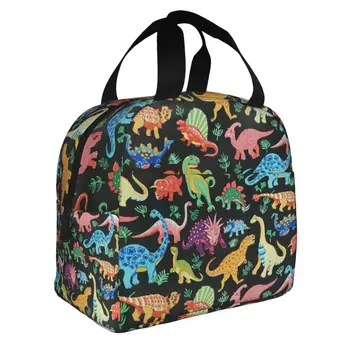 Colorful динозавър изолирани обяд чанта непропускливи термичен охладител животински печат Bento кутия за жени деца училище пикник обяд мъкна