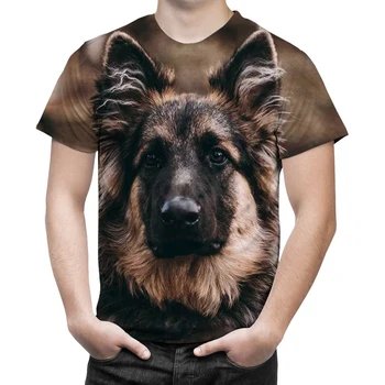 Cool мода лято 3D отпечатани върхове мъжки личност тениска немска овчарка лоялен куче къс ръкав тениски за мъже
